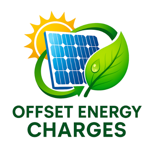 Solar panel with sun and leaf symbolizing renewable energy offset